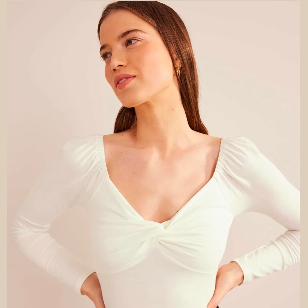 Boden Sweetheart Jersey Top, Size 6, in Ivory